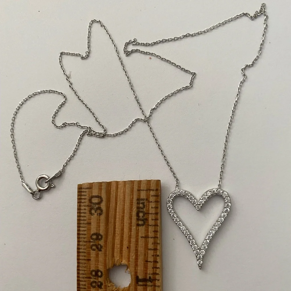 💖925 Silver necklace heart love cz stones 14k rose gold plated - Picture 2 of 4